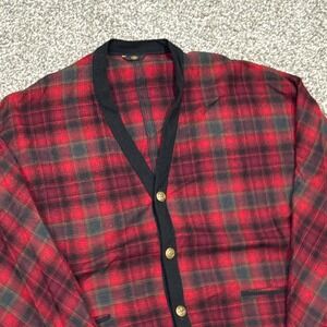 Vintage 60s 70s Pendleton Wool Plaid Cardigan Sweater Mens M Red Black Buttons